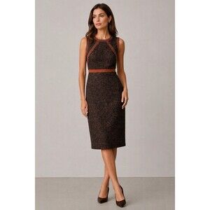 Magaschoni Wool Blend Sheath Dress Brown Tweed Sleeveless Career Midi 6